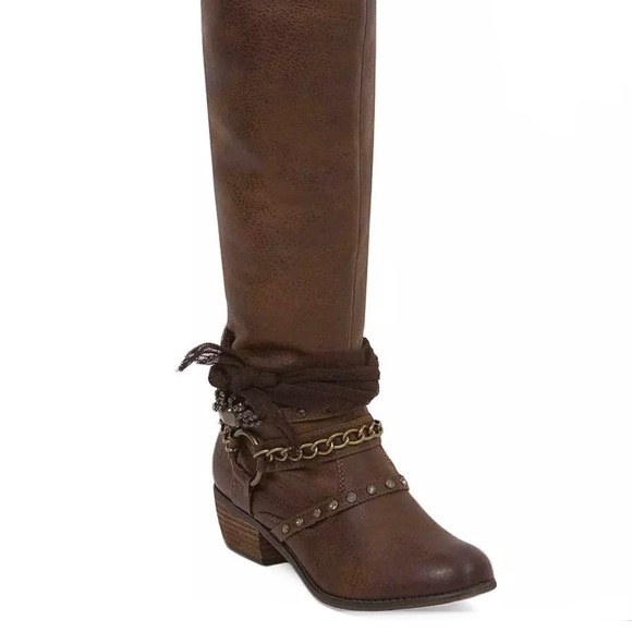 Not Rated Shoes - NOT RARED Tutsan Boho Western Embellished Knee Boot Dark Brown Size 6.5